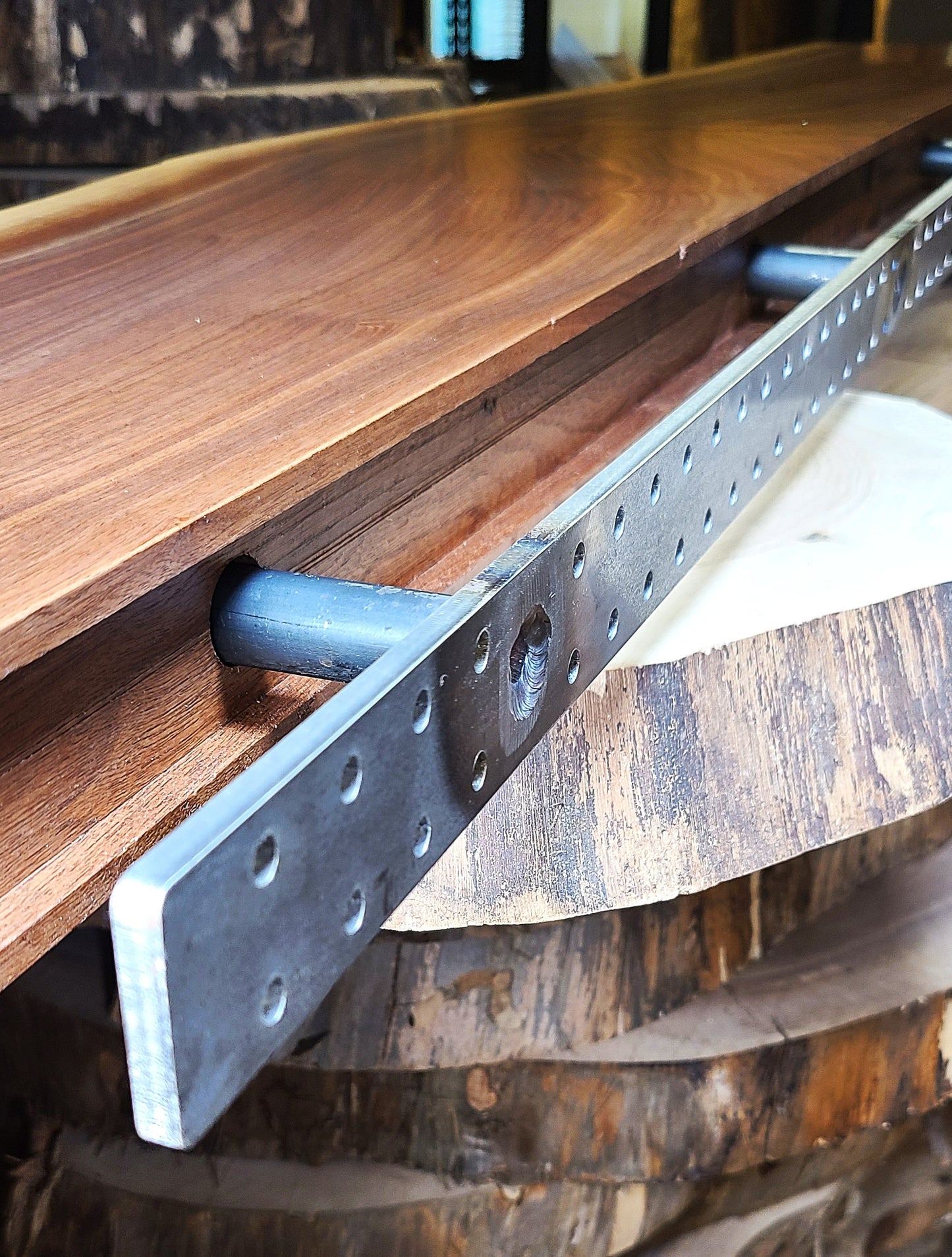 A close up of floating shelf steel hidden bracket