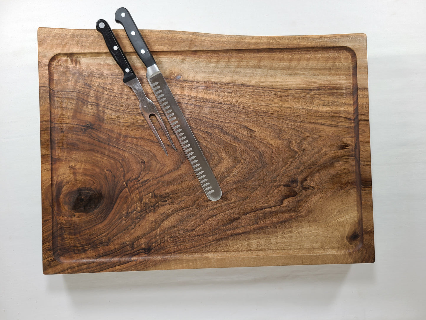 Large wood cutting board, live edge English Walnut Carving Board 2 inch thick solid walnut, custom made in the USA by ZimBoards