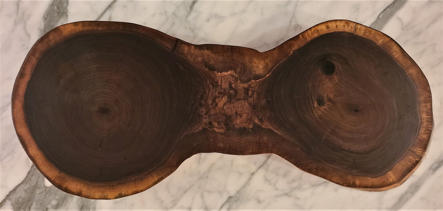 Black Walnut Double Cross Cut Live Edge board for a natural serving board that is 1 of a kind