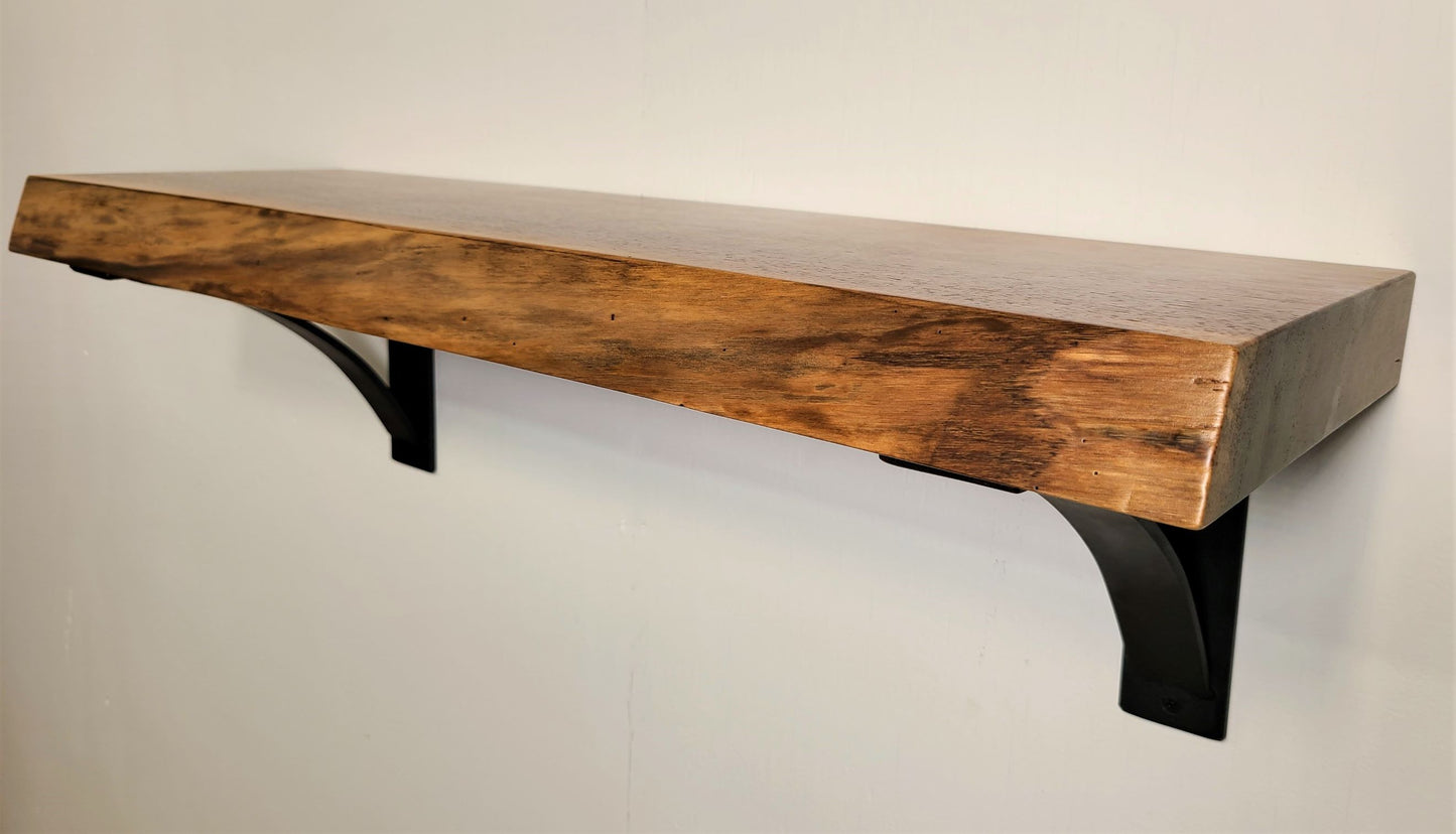 live edge walnut shelves, rustic floating shelves