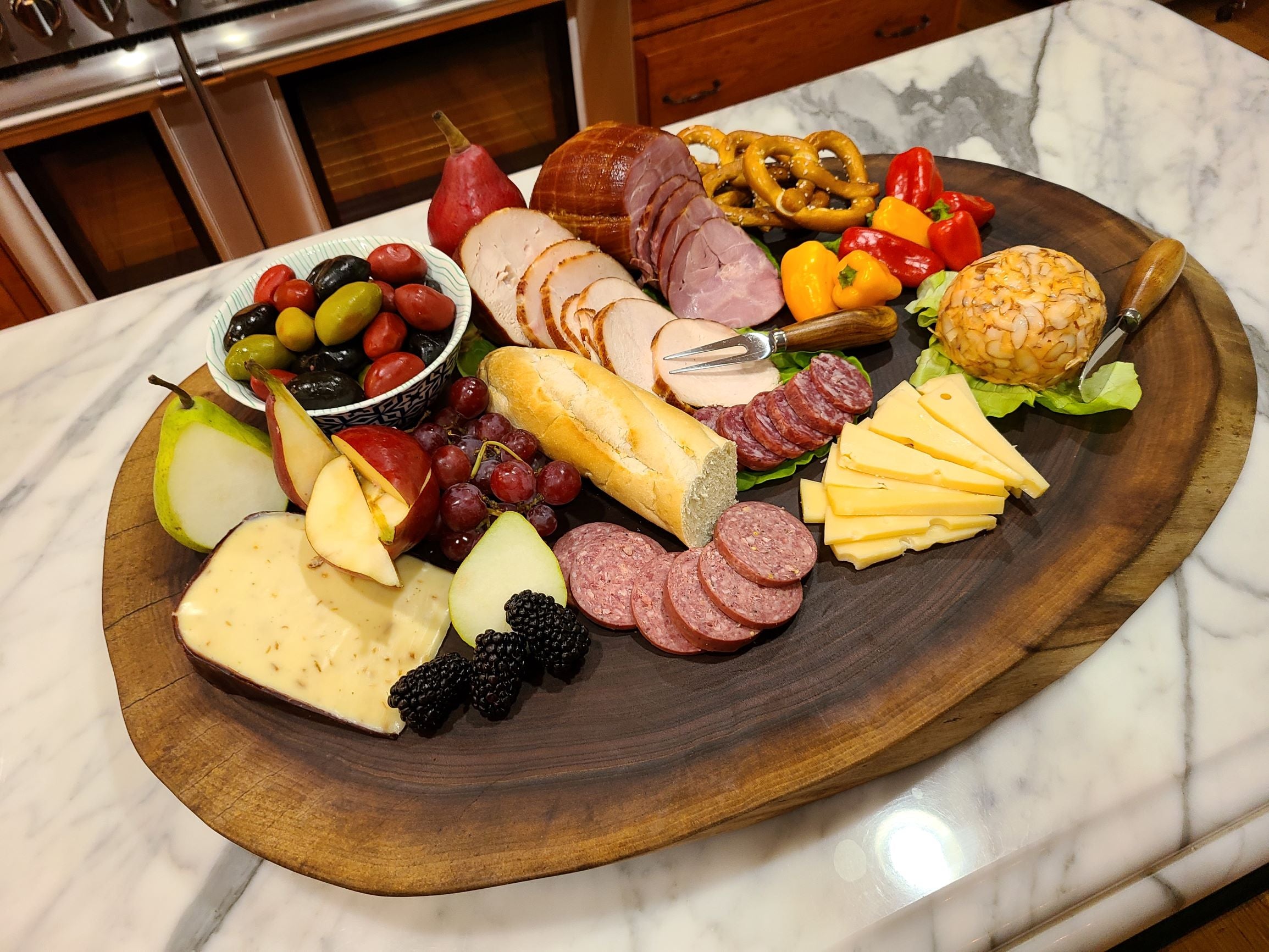 Walnut Charcuterie Board, Round Charcuterie Board, Live edge Charcuterie Board