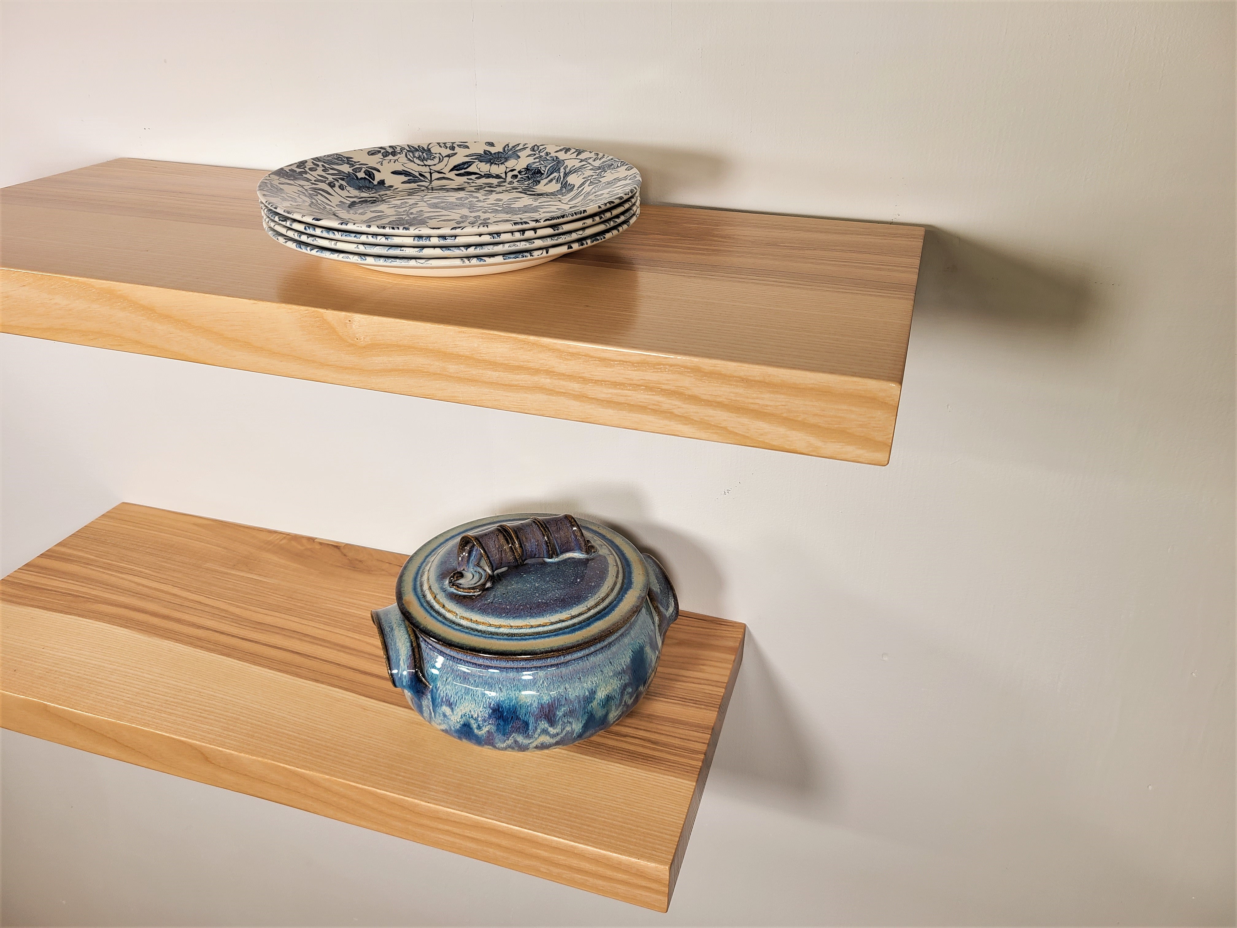 Ash Flat-Edge Floating Shelves / 2"+ thick single-plank