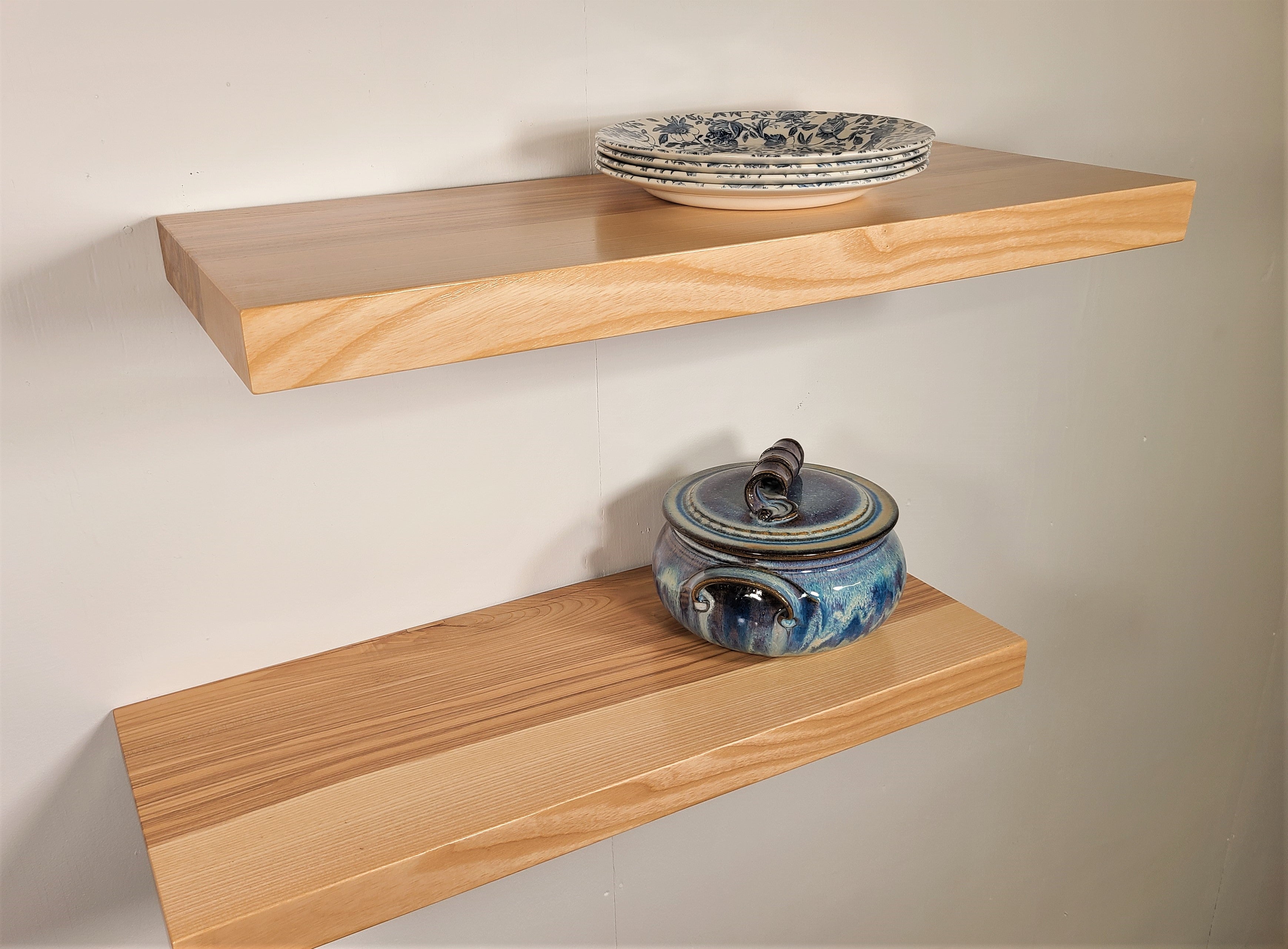 zimboards custom flat edge ash floating shelves for kitchen
