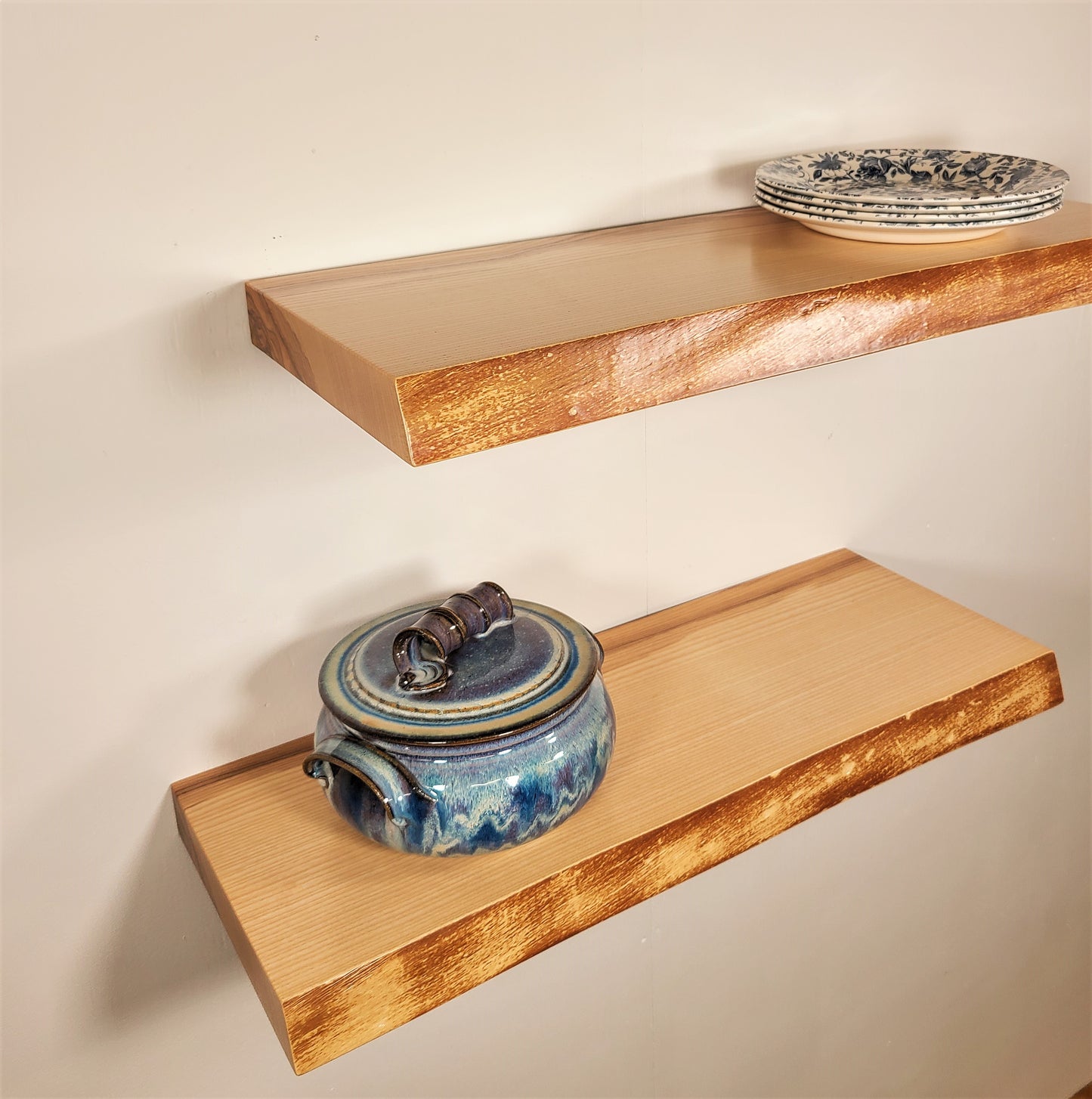 Live Edge Ash Wood Custom Floating Shelves