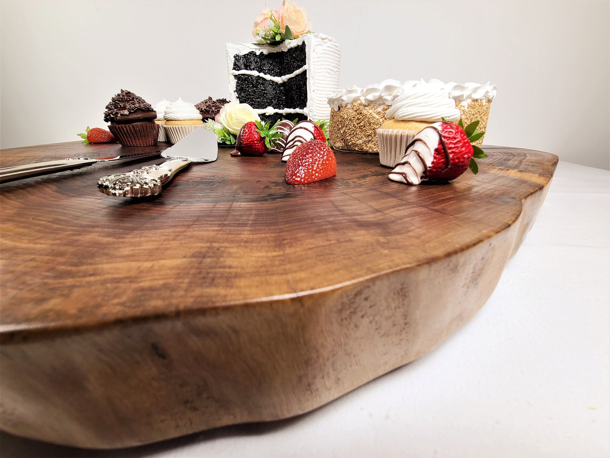 round walnut wood cake stand made in usa.