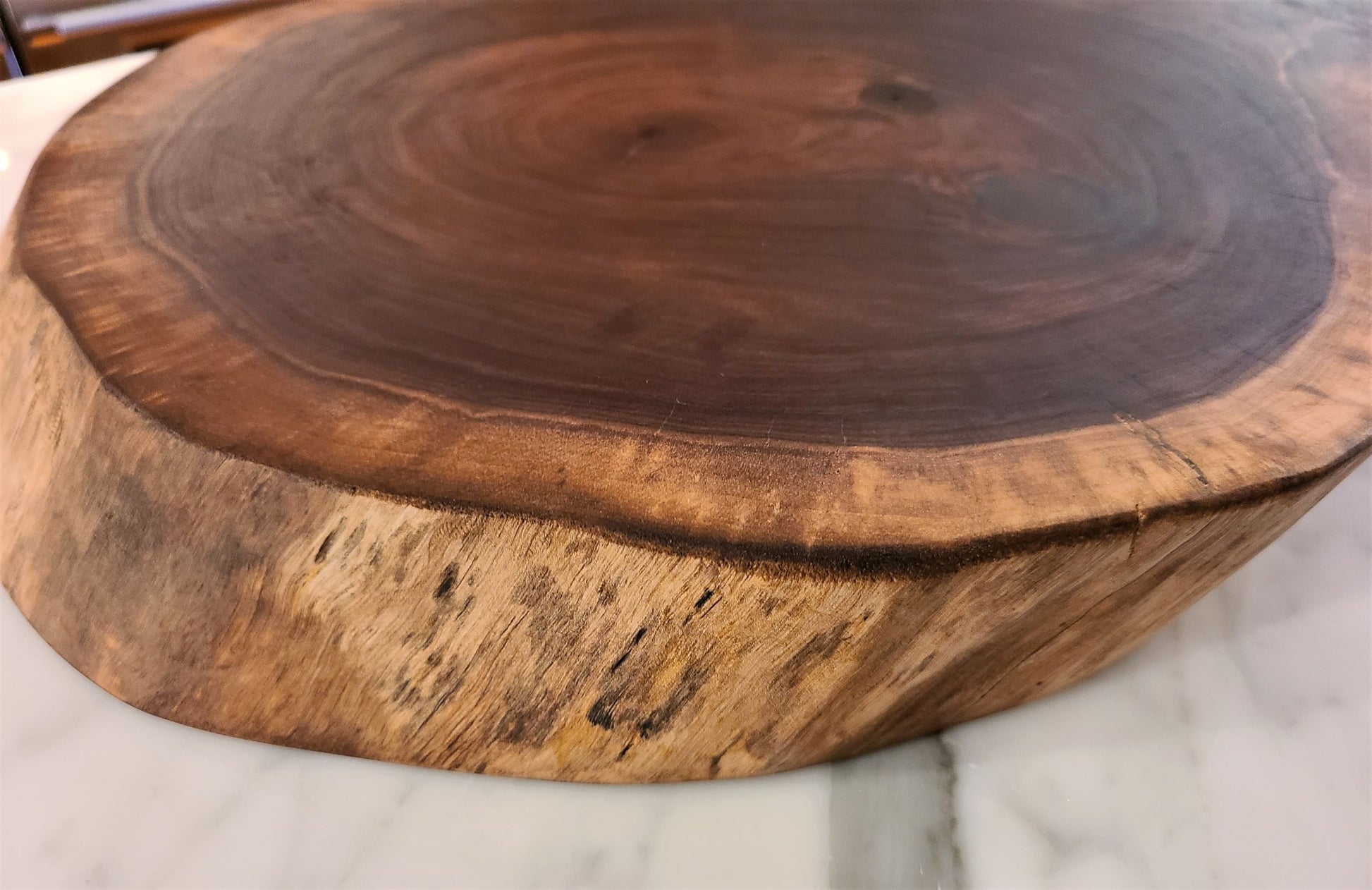 Wood cutting board made of Walnut double cross cut live edge.  Walnut Cutting Board made in Lancaster Pennsylvania by ZimBOARDS