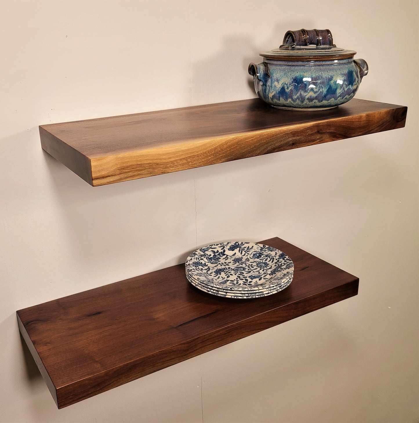 Walnut Wood Floating Shelves, Custom Floating Shelves