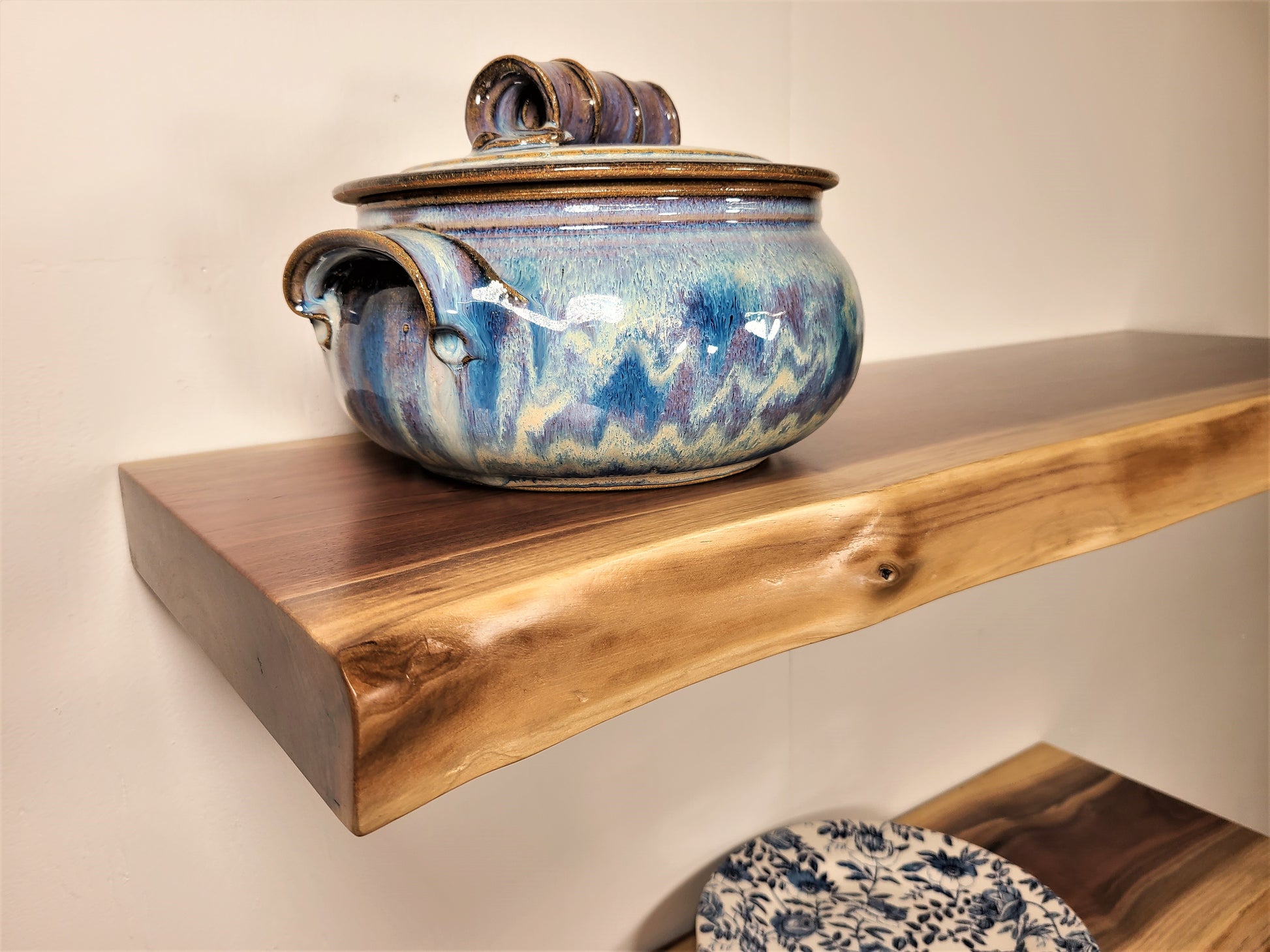Black Walnut Live Edge Floating Shelves use in the kitchen, living room, or officeiving