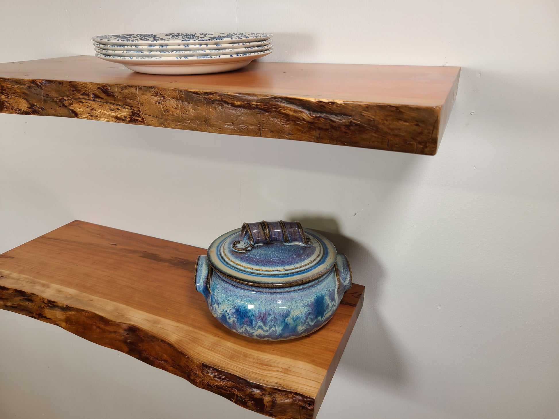 Live edge cherry floating shelves for the kitchen