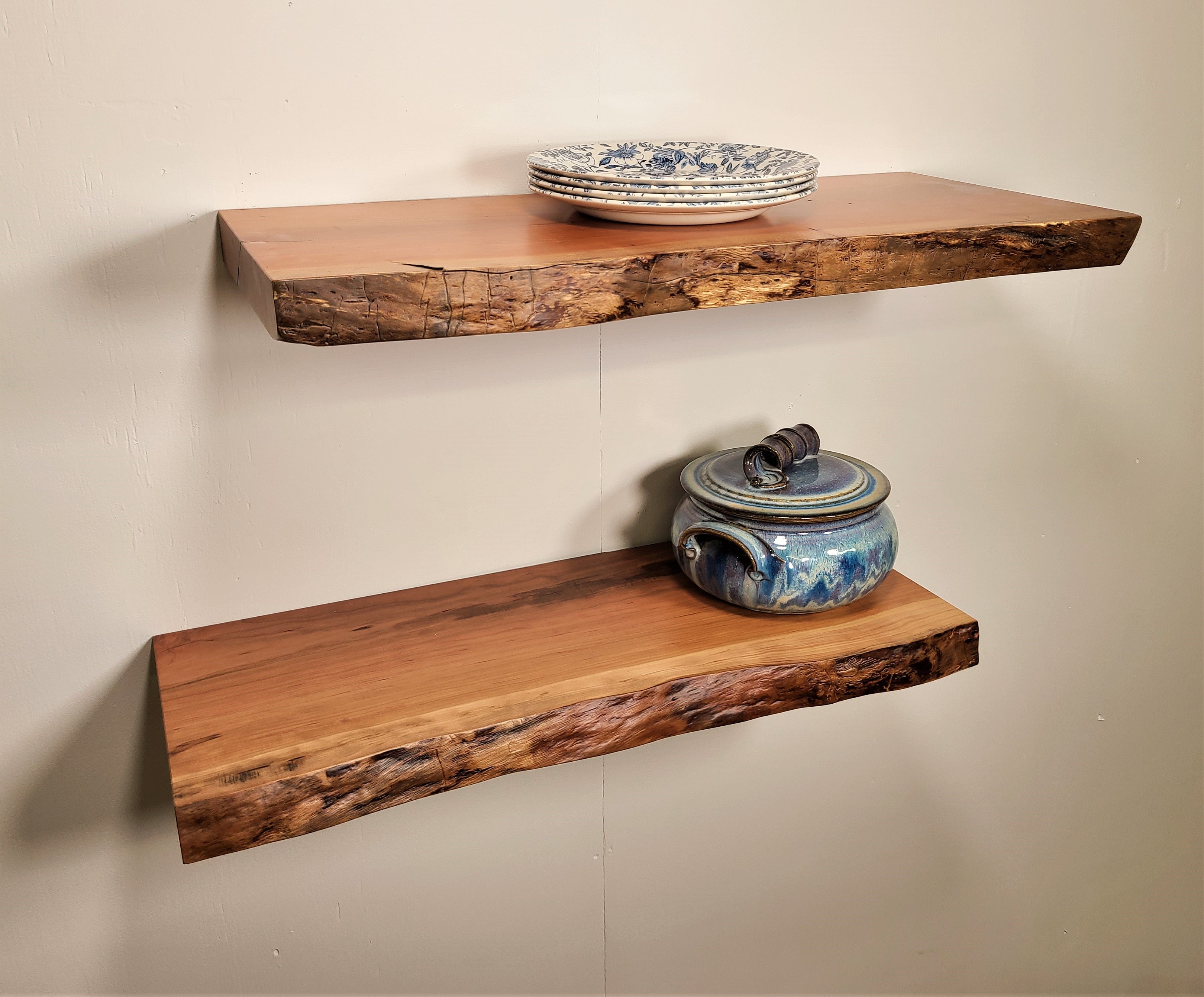 Wood Floating Shelves, with shelf decor