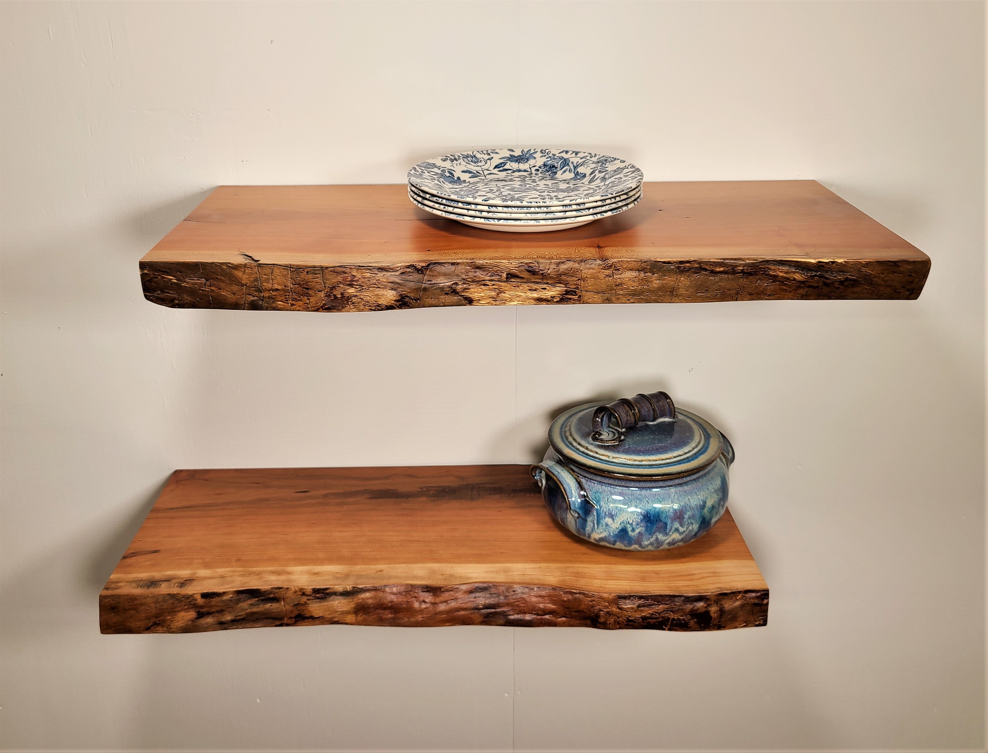 Custom Wood Kitchen Shelves, Cherry Floating Shelves