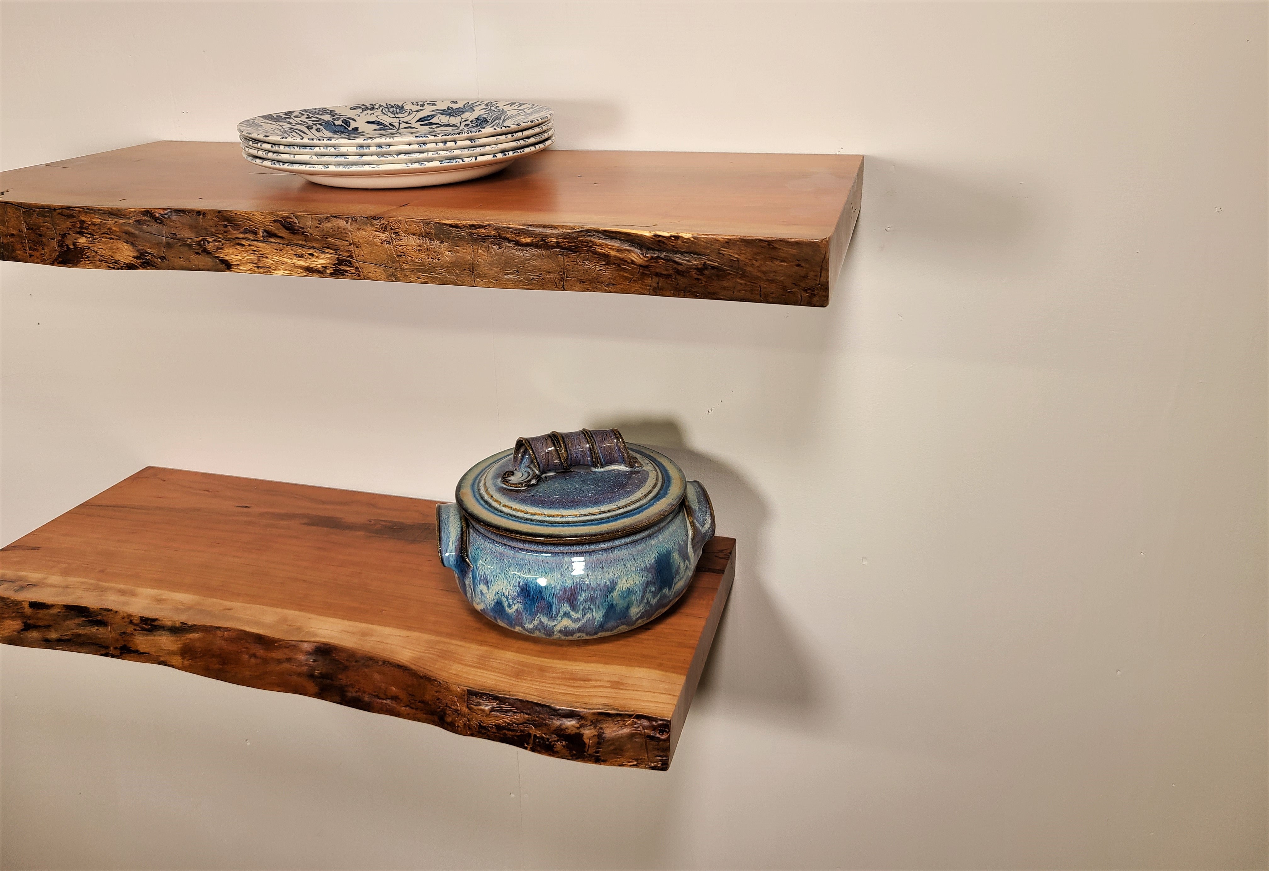 Modern shelving, wood floating shelves, cherry wood shelf
