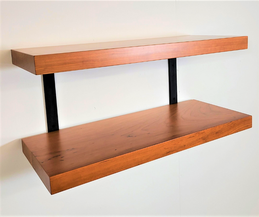 Flat Edge Black Cherry Double Wall Shelf with heavy duty steel shelf brackets shelf