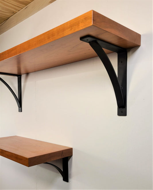 Solid Cherry Rustic Wall Shelf with heavy duty steel brackets