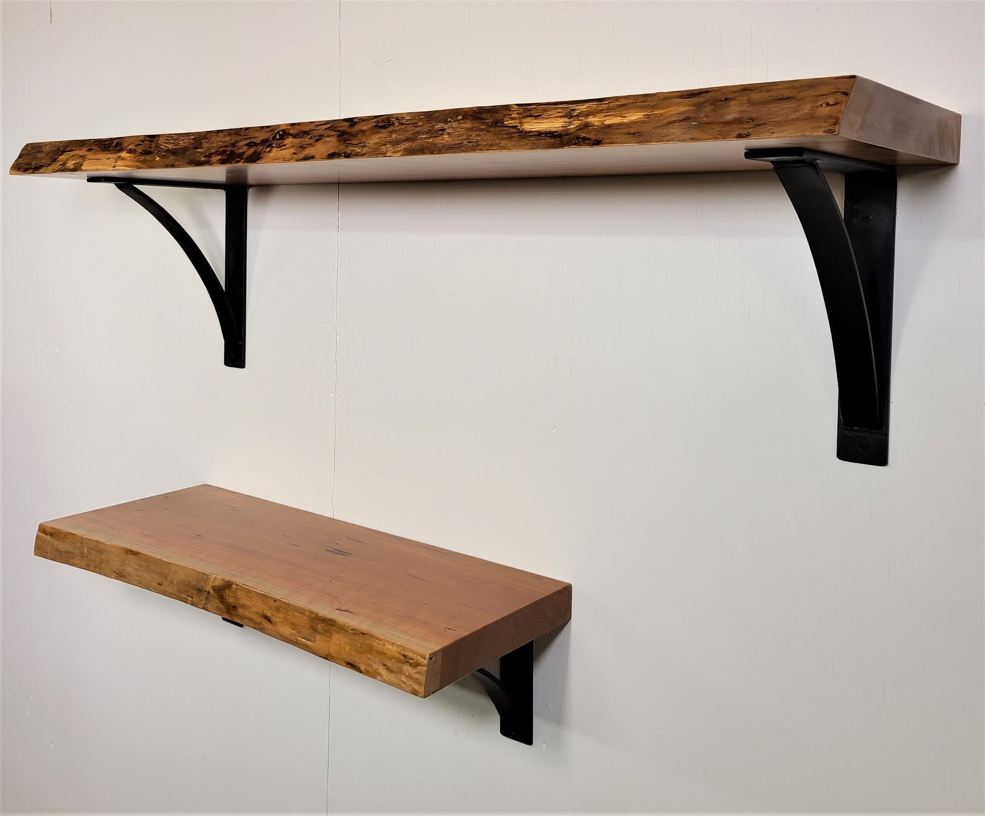 live edge wood shelf, custom rustic floating shelf