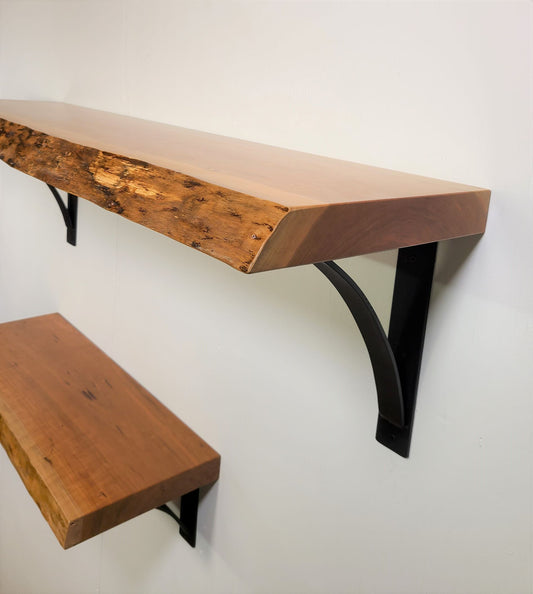 Live Edge Cherry Wall Shelf with heavy duty steel brackets