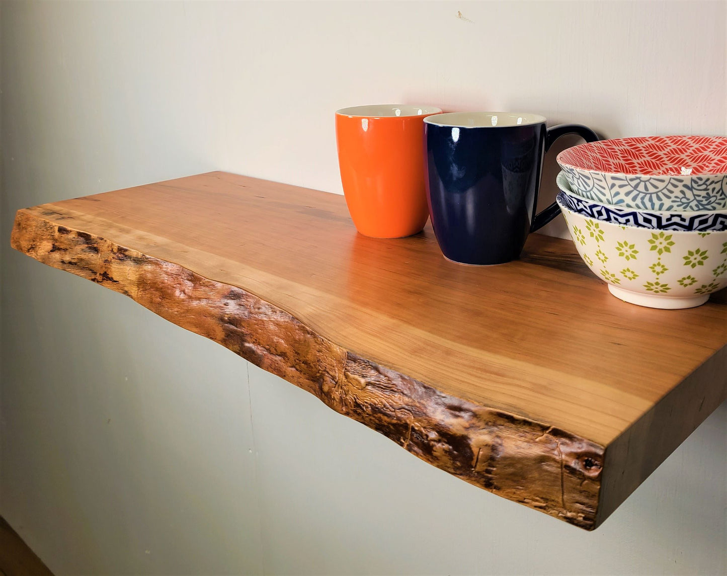 wall shelves for bedroom, solid wood live edge floating shelf