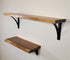 Black Walnut Wall Shelf with heavy duty steel brackets, solid walnut shelf with flat edges