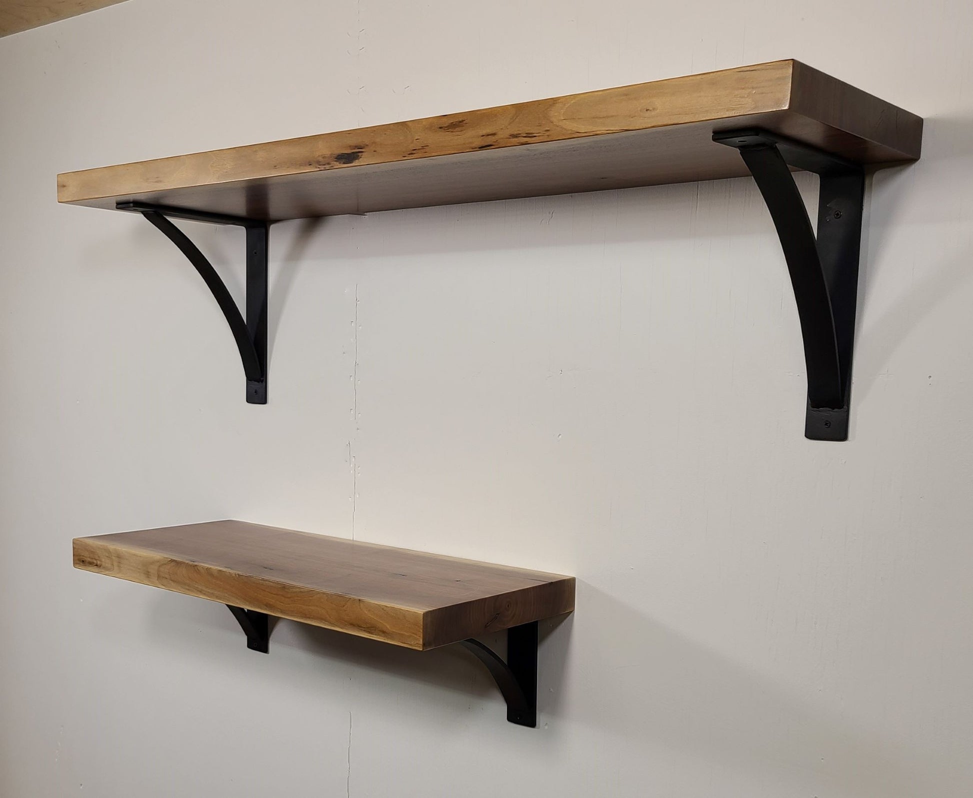 long walnut floating shelves