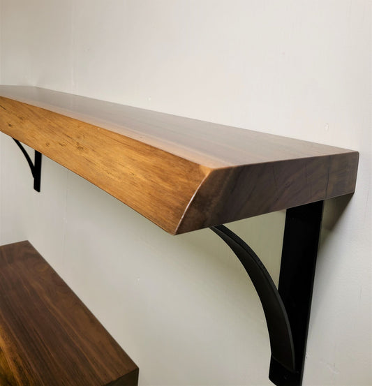 Black Walnut Wall Shelf with live edge black walnut and heavy duty steel shelf brackets 