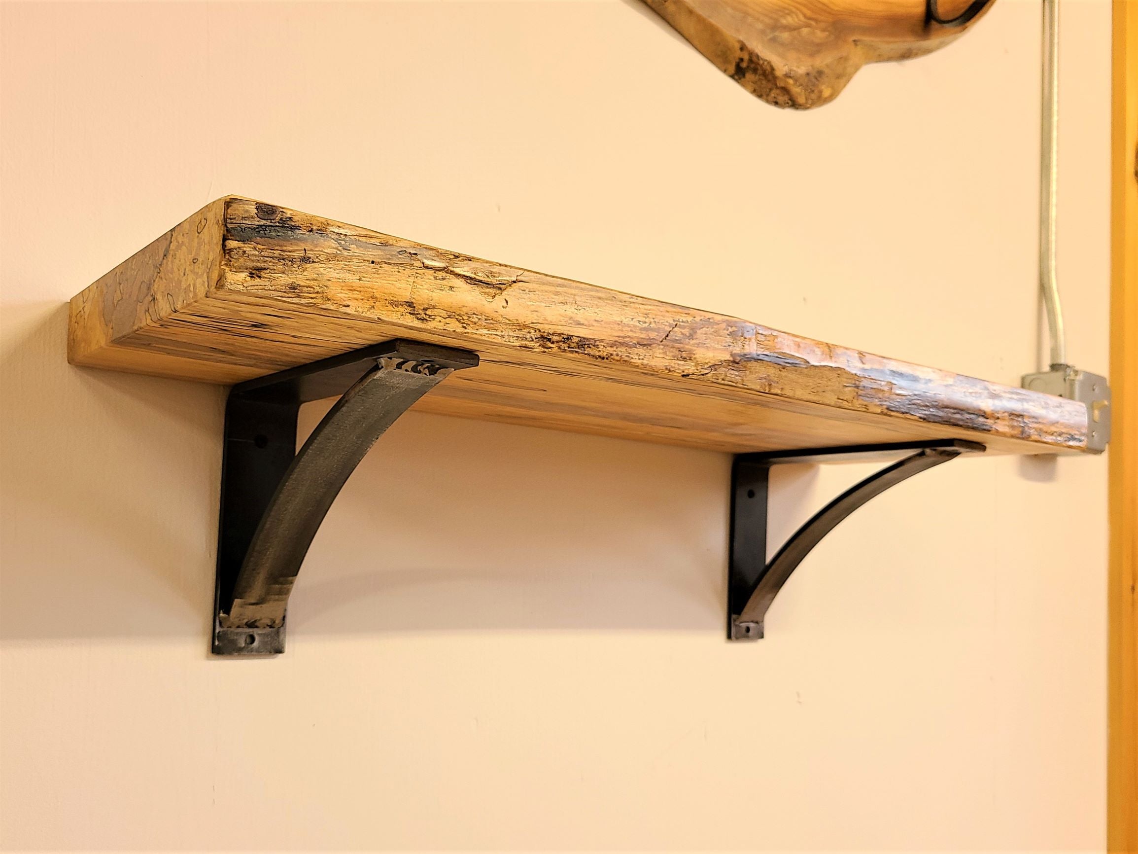 Kettle Creek Live-Edge Maple Wall Shelf w/ Steel Arch Brack