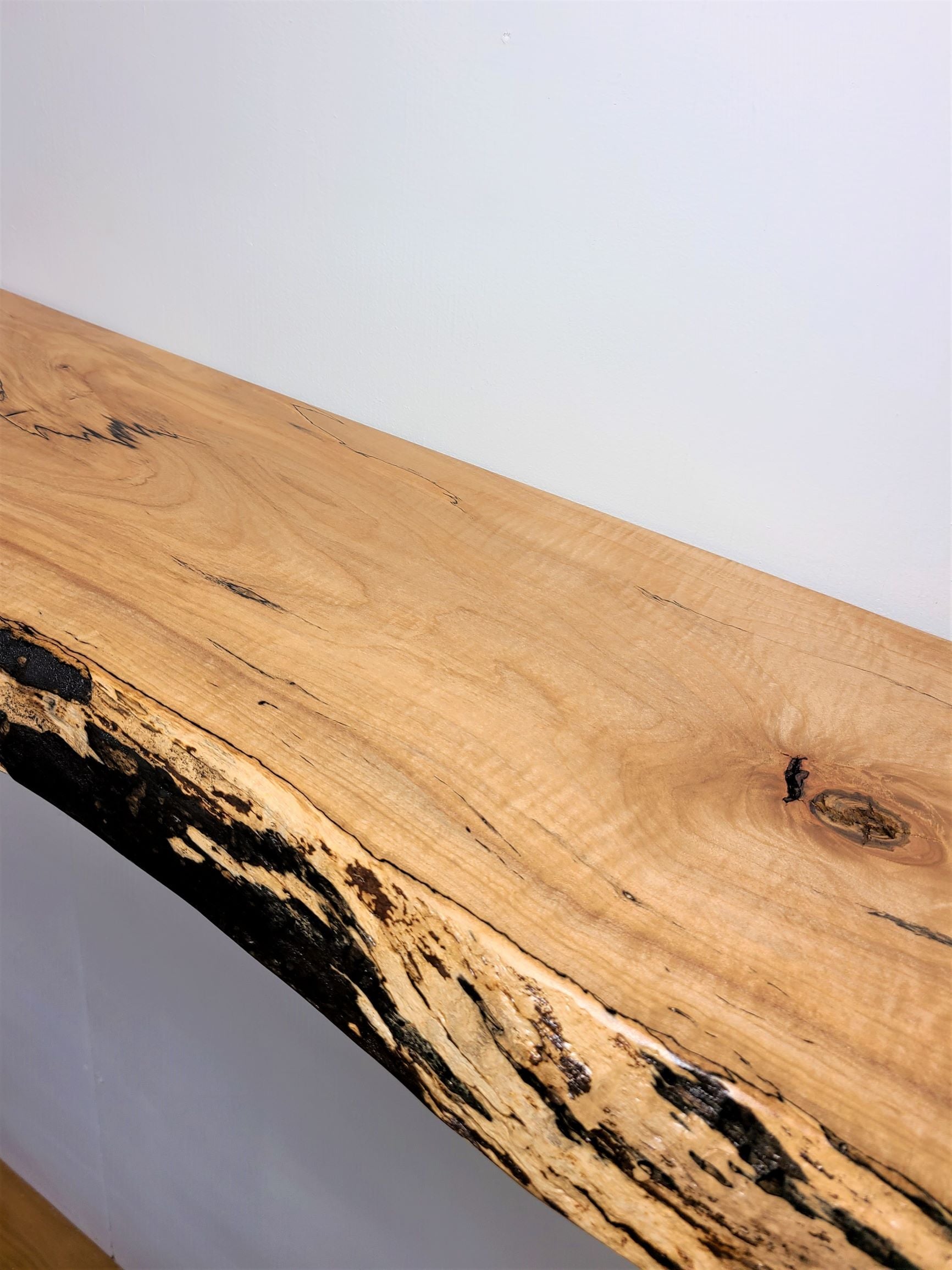 Kettle Creek Live-Edge Maple Wall Shelf w/ Steel Arch Brack