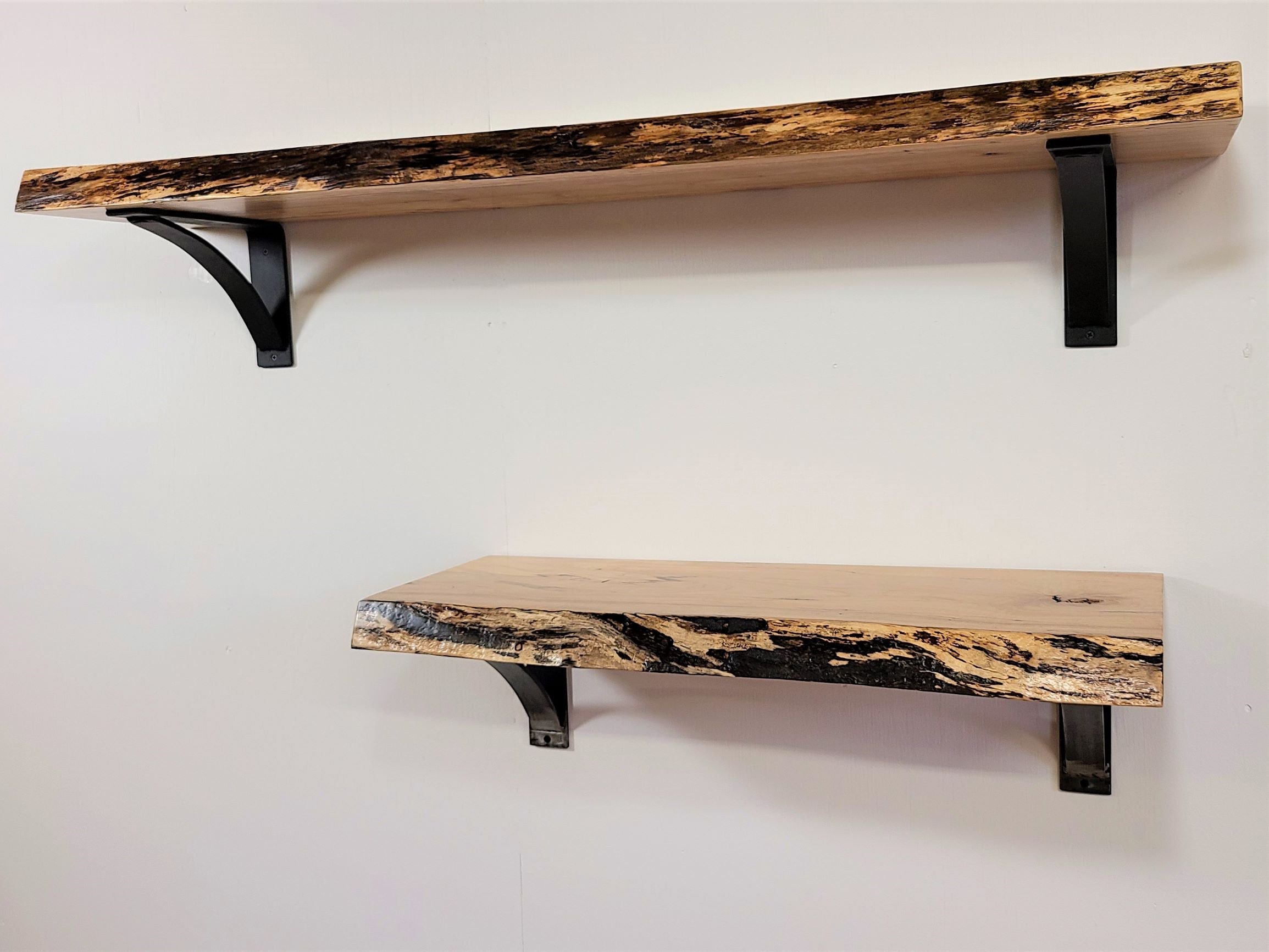 Kettle Creek Live-Edge Maple Wall Shelf w/ Steel Arch Brack
