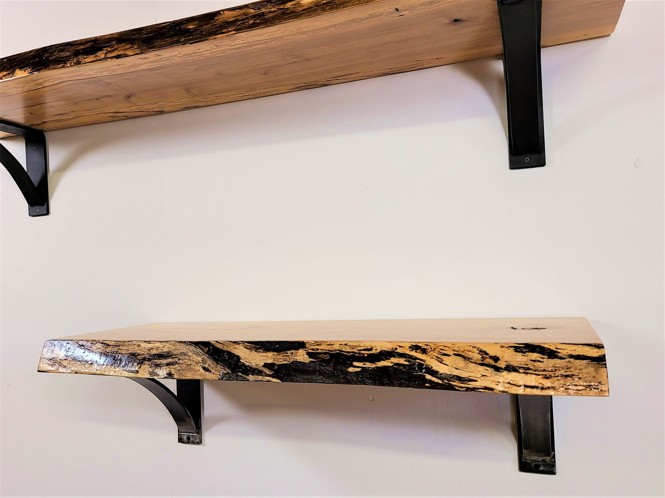 Kettle Creek Live-Edge Maple Wall Shelf w/ Steel Arch Brack