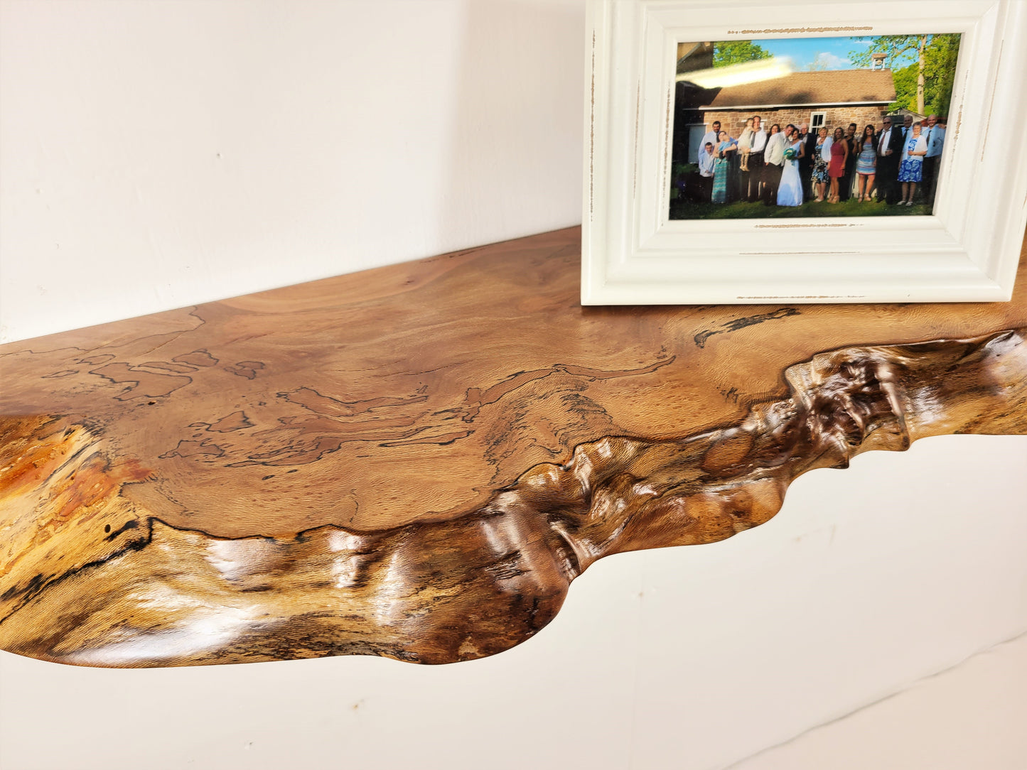 live edge floating shelves, home office shelving