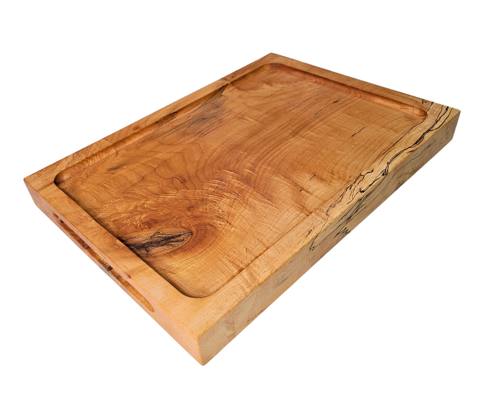 Large maple cutting board.  Custom made cutting board with a scooped out center to handle large juice dripping from meat or poultry.  Made in USA by Zimboards
