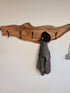 ELM HOOK BOARD / COAT RACK WITH 5 HAND FORGED STEEL DOUBLE 