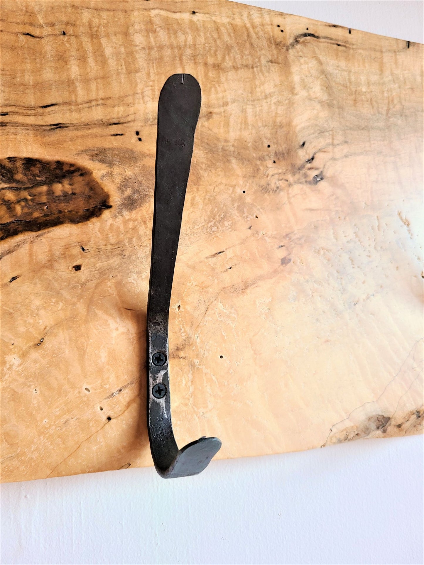 hat and coat rack Silver Maple Hook Board  4 Hand Forged Simple Hooks  