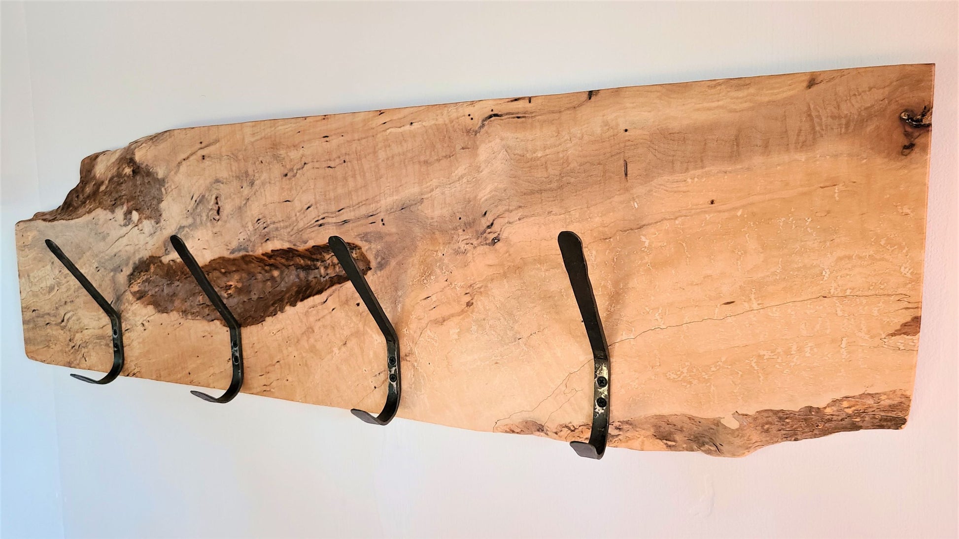  hat and coat rack Silver Maple Hook Board 4 Hand Forged Simple Hooks 