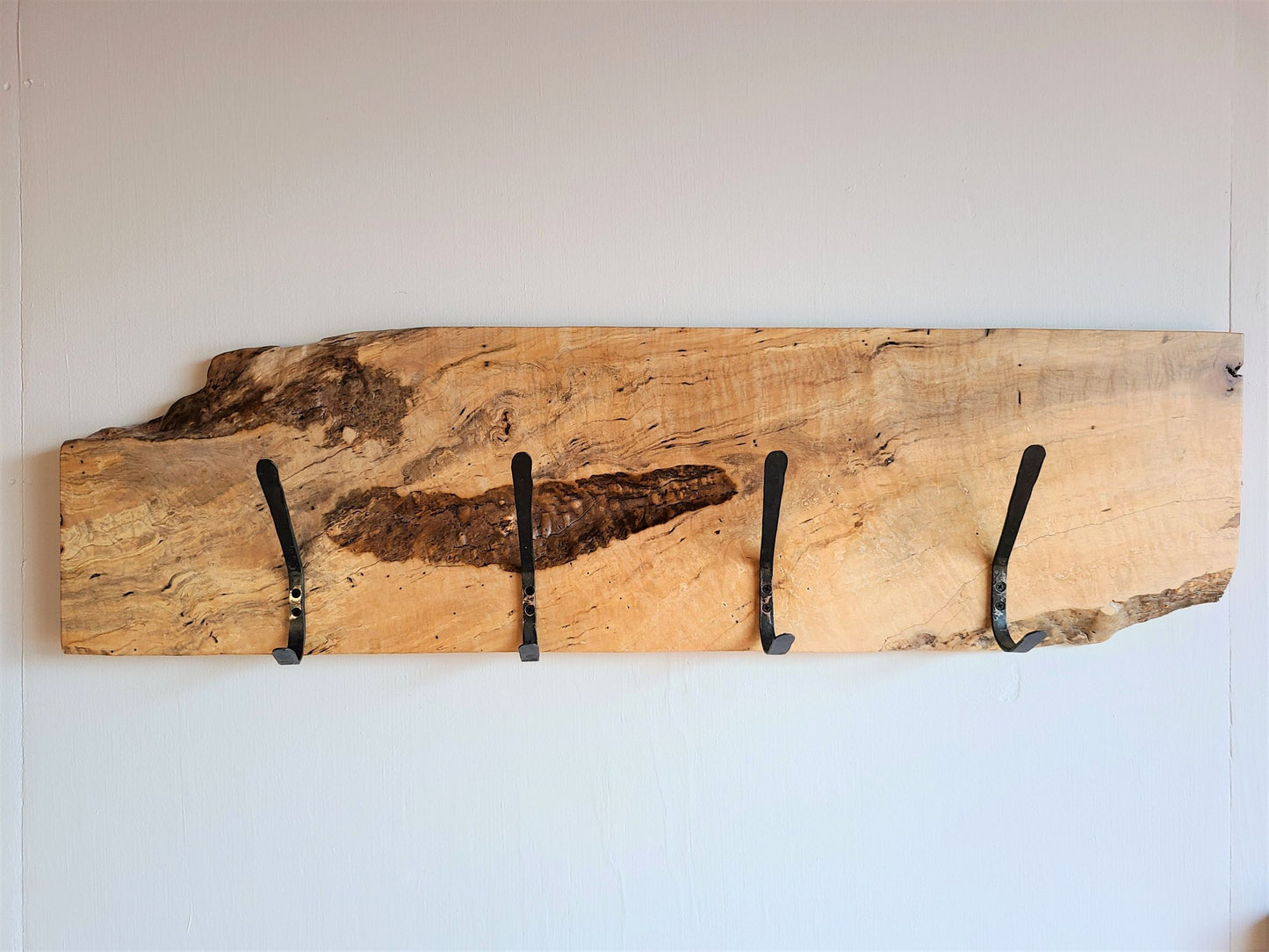 hat and coat rack Silver Maple Hook Board 4 Hand Forged Simple Hooks  