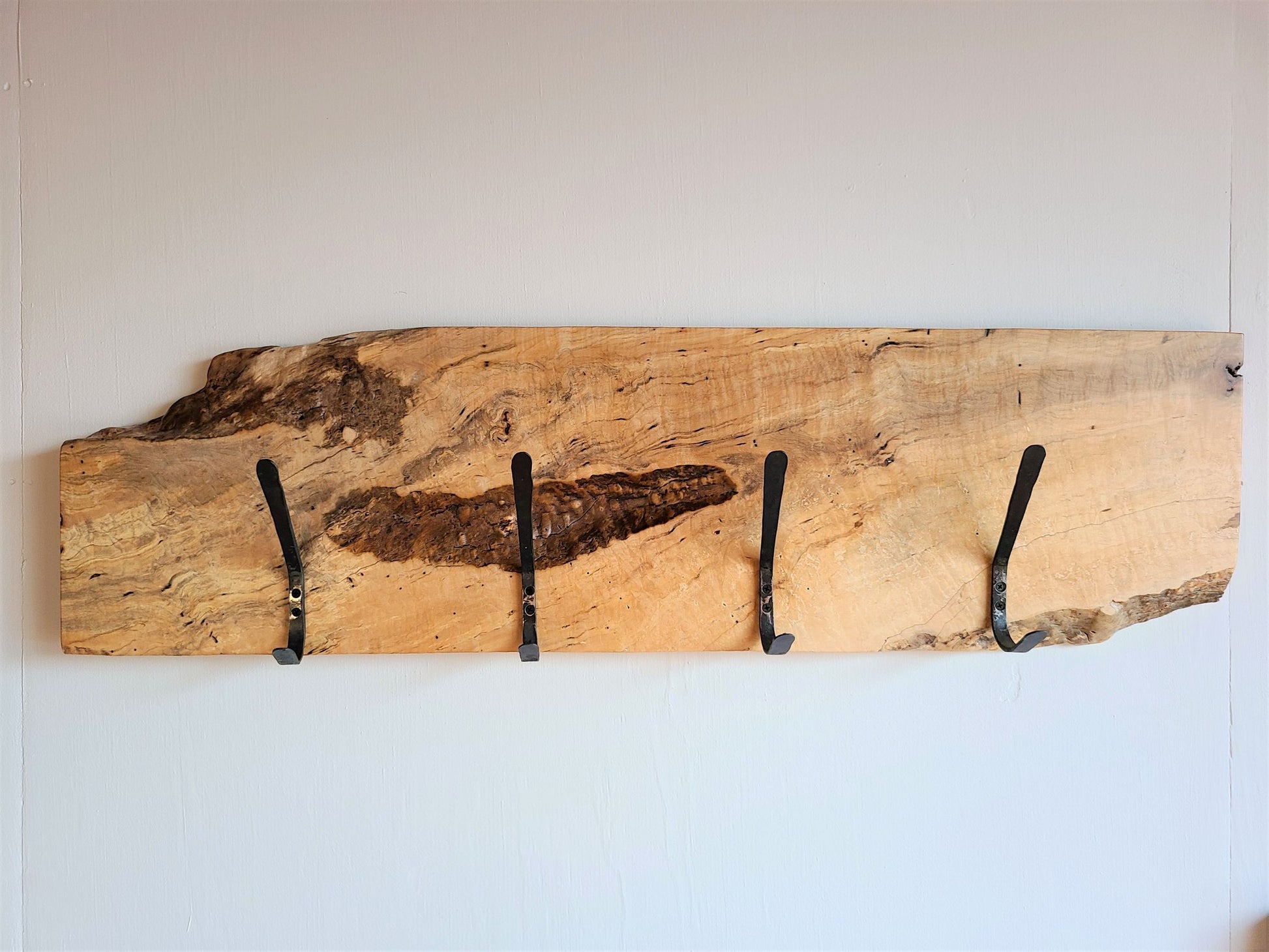 hat and coat rack Silver Maple Hook Board 4 Hand Forged Simple Hooks  