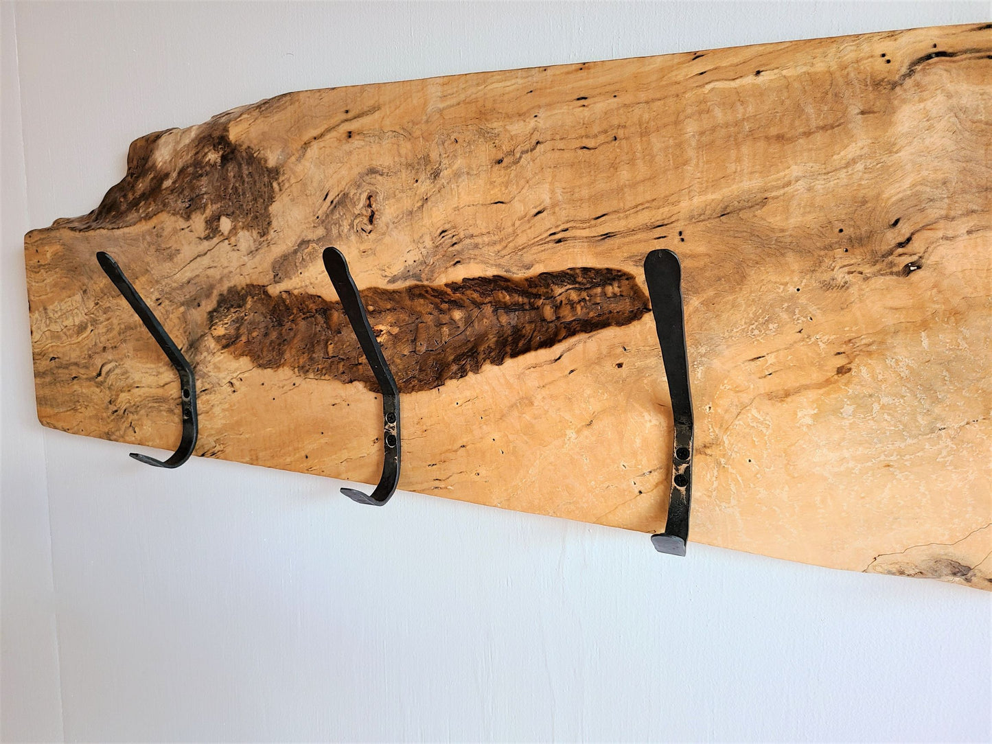 hat and coat rack Silver Maple Hook Board 4 Hand Forged Simple Hooks 
