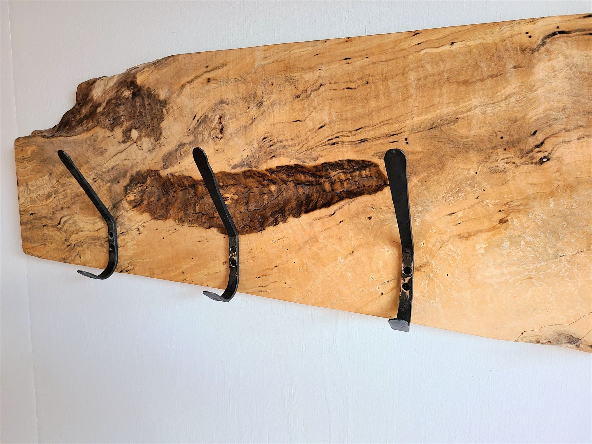 hat and coat rack Silver Maple Hook Board 4 Hand Forged Simple Hooks 
