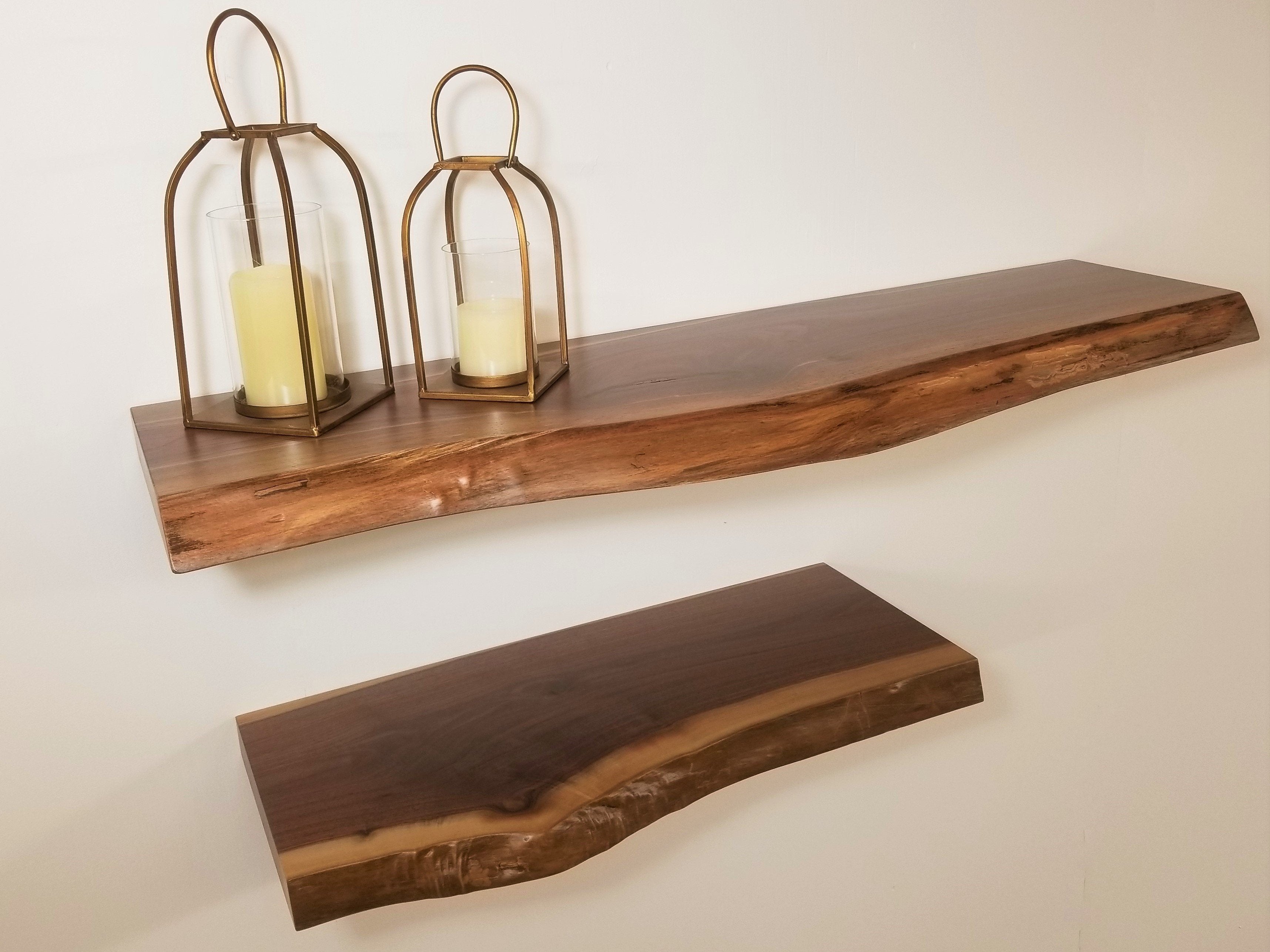 ZimBOARDS Solid Black Walnut Live-Edge Floating Shelves - 