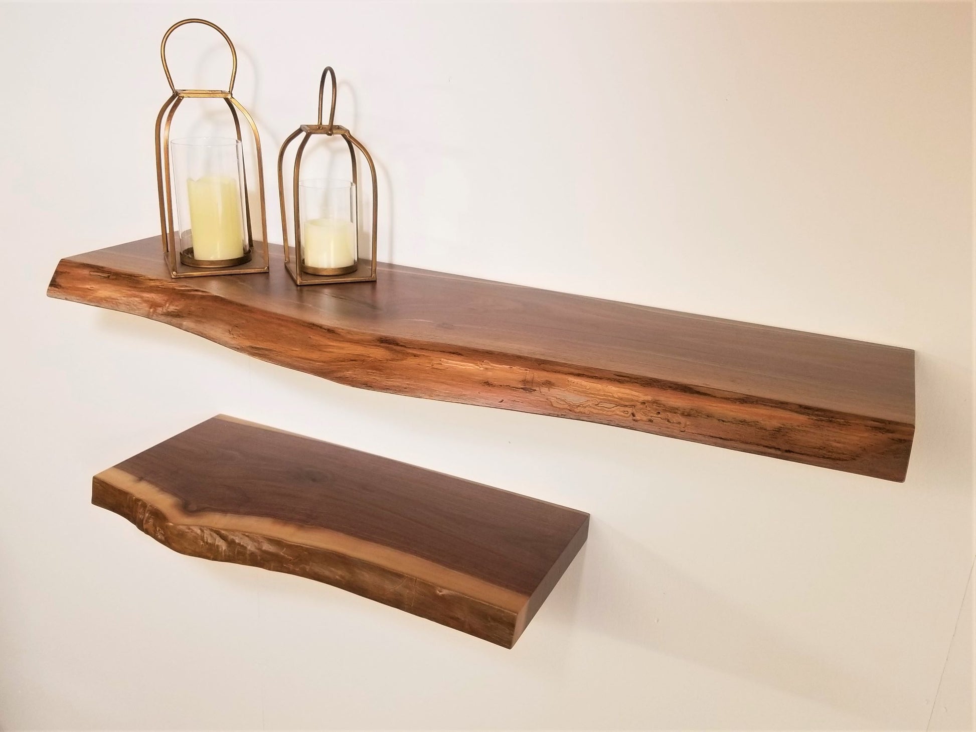 ZimBOARDS Solid Black Walnut Live-Edge Floating Shelves - 