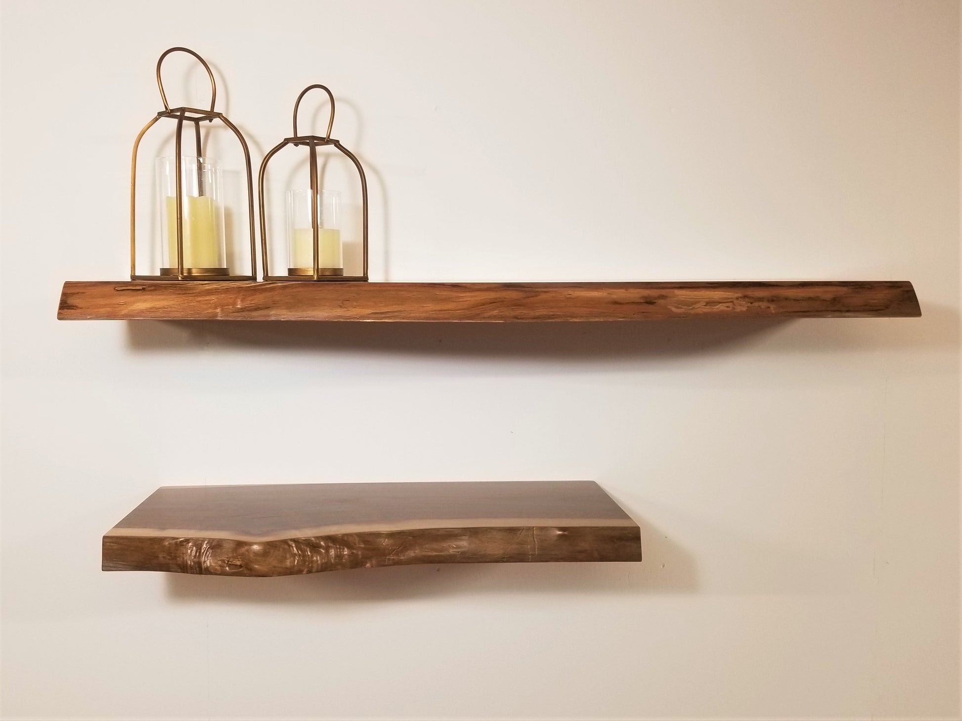 ZimBOARDS Solid Black Walnut Live-Edge Floating Shelves - 